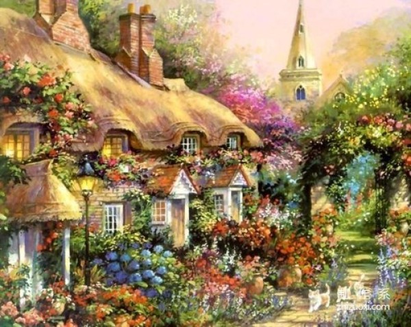 Beautiful illustration of dreamlike country house