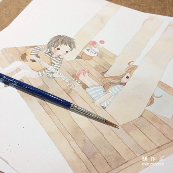 A set of hand-drawn illustrations of soft girls with warm tones and cute colors, please like me