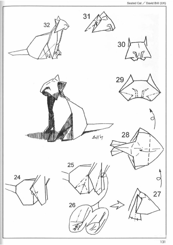 Paper craft hand-making tutorial, David Brill Sitting cat hand-made origami drawing tutorial