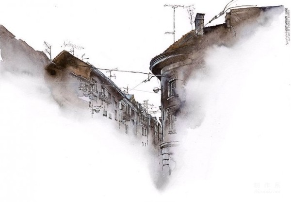 Fantastic watercolor painting of old buildings. Awesome.