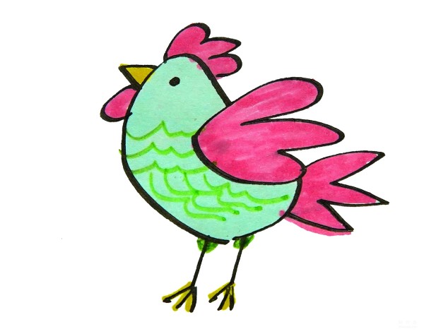 Learn to draw simple drawings, big green rooster