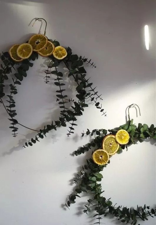 Illustrated tutorial on DIY plant garland using hangers