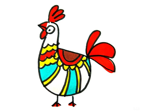 Learn to draw simple drawings, tutorials on how to draw a big colorful rooster