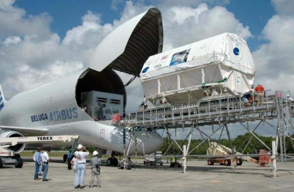 The super-giant transport plane known as the Great White Whale can swallow a Boeing passenger plane