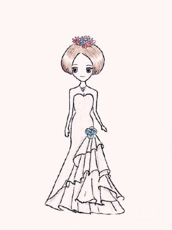 Sharing of the simple drawing style of the little fairys beautiful colored lead wedding dress character