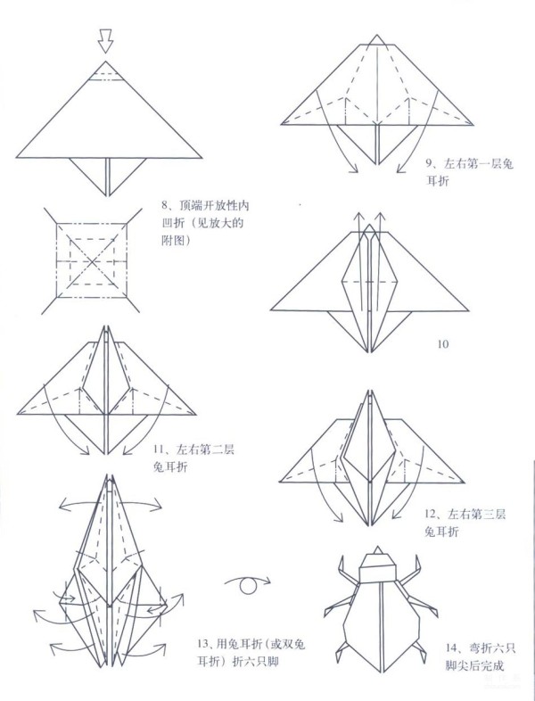 Paper art hand-making tutorial, Xu Juhong Insect origami beetle Hand-made origami drawing tutorial