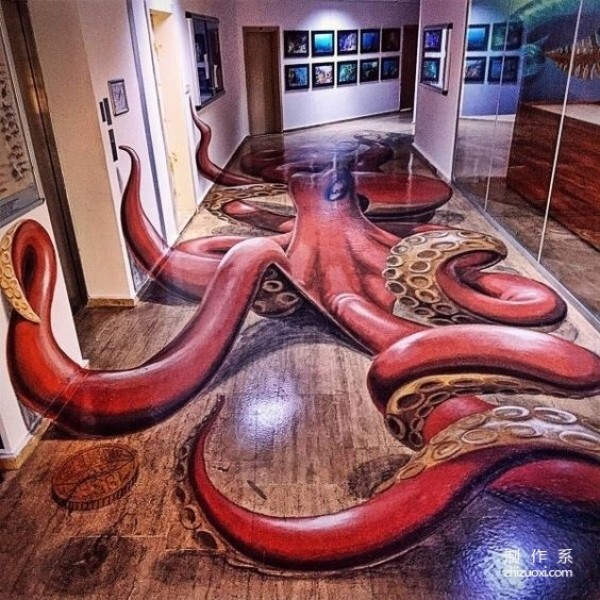 Very realistic 3D octopus painting