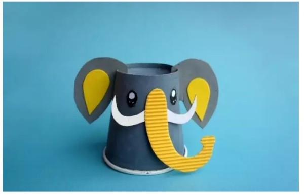 Paper cup long nose elephant origami illustration for toddlers