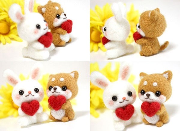 Sharing of DIY wool felt products that love dogs and love rabbits are good friends