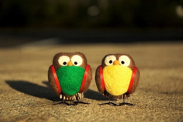 Happy wool felt handmade DIY couple bird