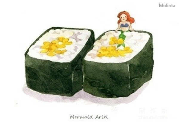 Sushi and fairy tales cute hand drawn illustrations