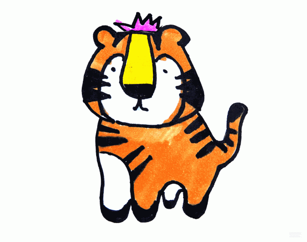 Learn to draw simple strokes, a simple way to draw a little tiger wearing a crown