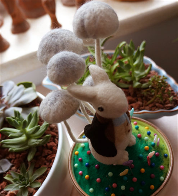 DIY handmade wool felt to make a cool Mr. Rabbit and Mushroom combination