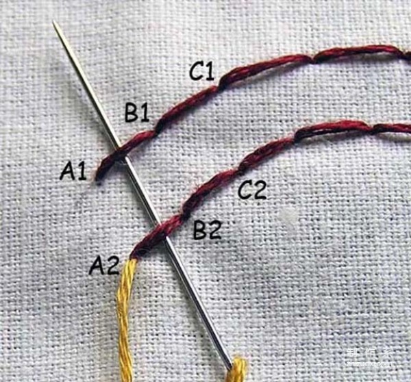 Basic tutorial on hand embroidery stitches: Illustrated tutorial on trapezoidal houndstooth filled embroidery stitches