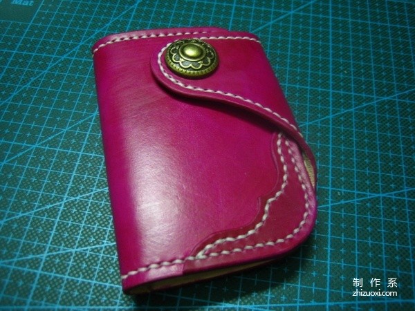 Leather art leather hand-making tutorial, pink red moon leather card holder hand-making tutorial