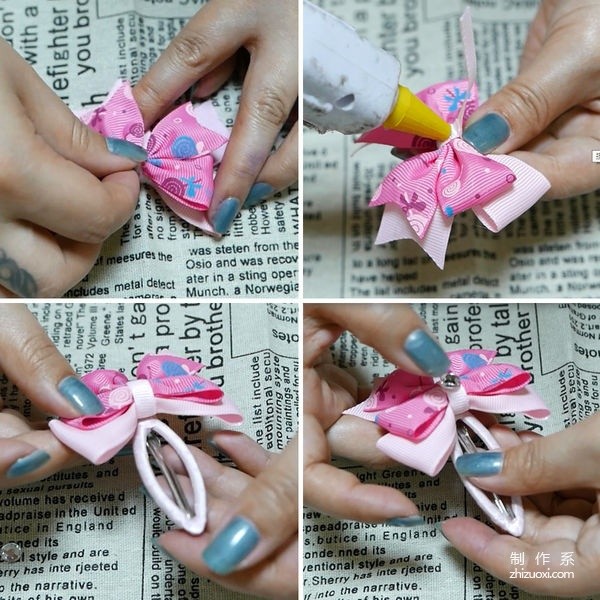 Hand-made beautiful head flowers with ribbons, simple and cute little girls double-layer swallowtail bow hairpin hair accessories hand-made method