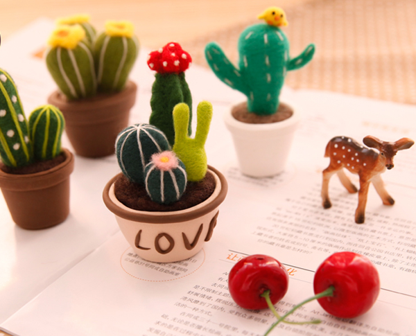 DIY simulated green sprouting succulent plant pots with wool felt