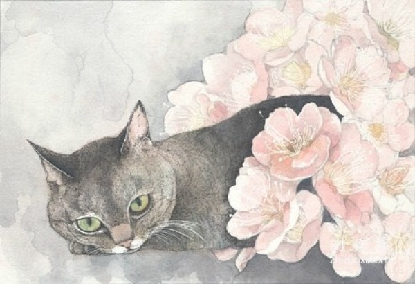 Midori Yamada: Flowers and Cats on Watercolor Paper