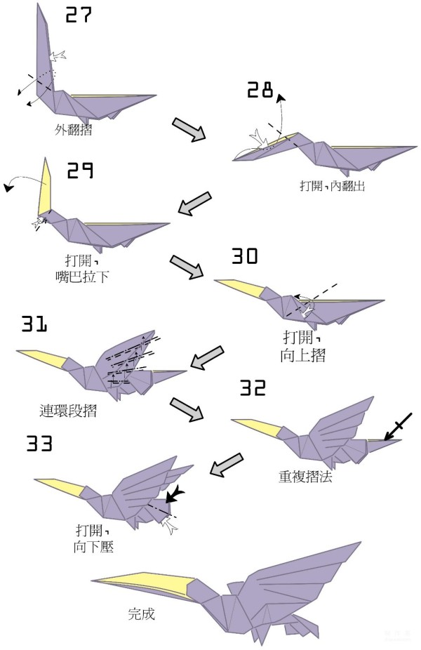 Handmade origami tutorial, Toucan and Avocado origami drawings and folding sequence tutorial