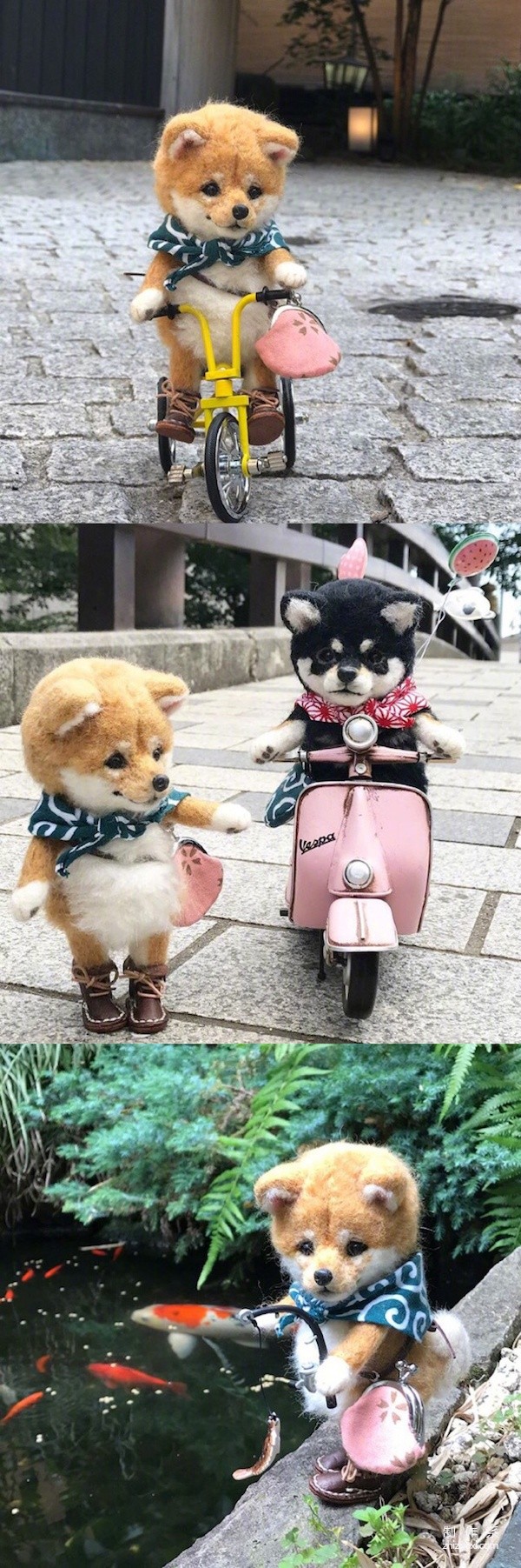 Wool felt kittens and puppies made by Japanese handicraft experts