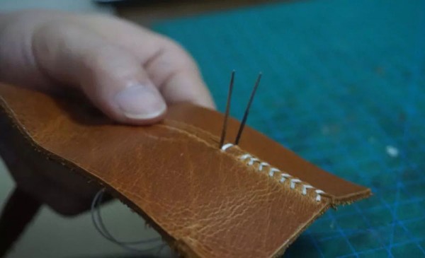 Handmade leather stitching