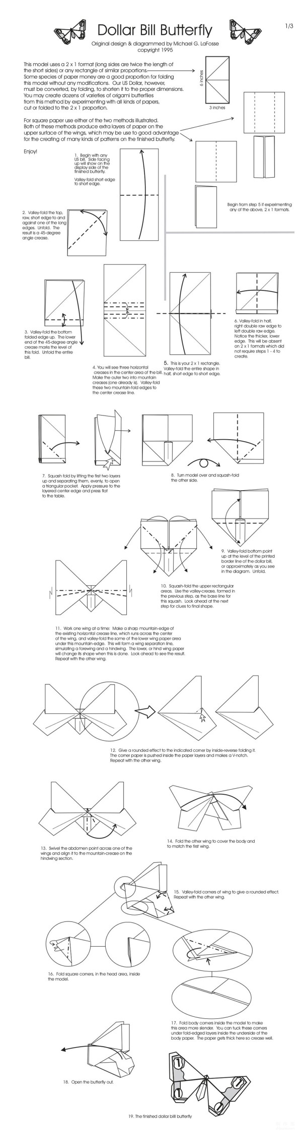 Paper money origami, dollar butterfly origami illustration tutorial