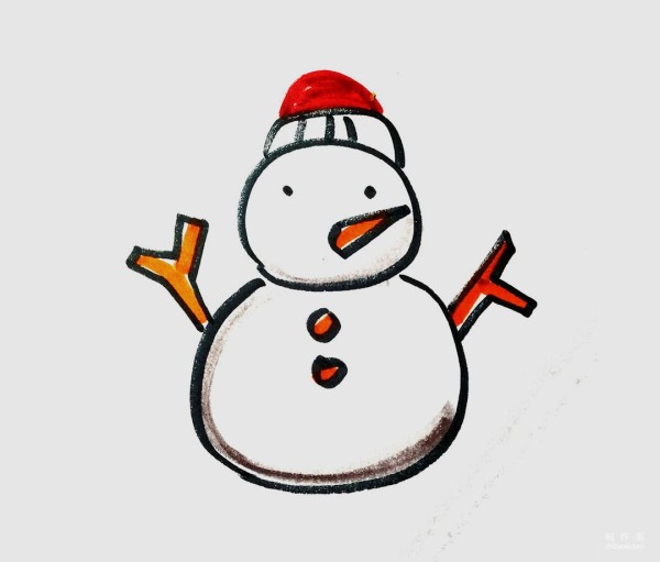 Childrens simple drawing method of snowman