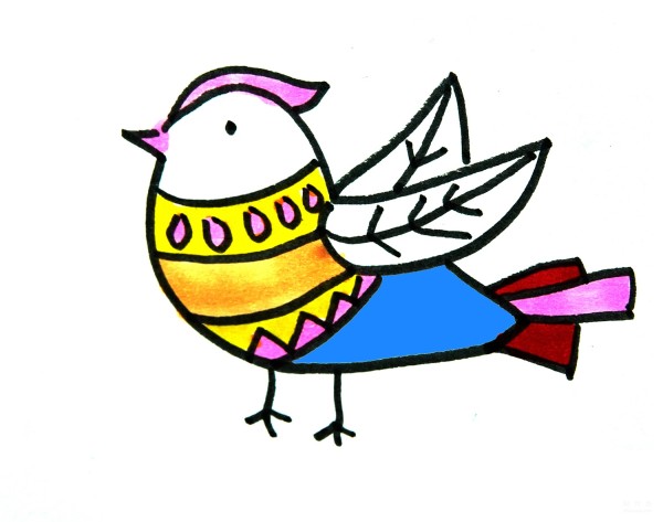 Learn to draw simple drawings, colorful fluttering birds