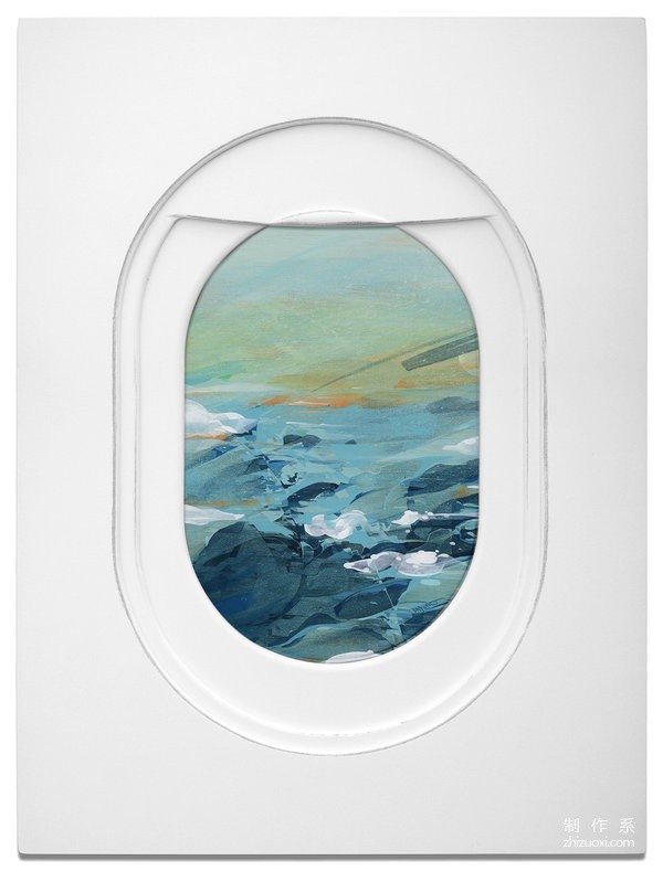 Creative paintings outside the airplane window, very beautiful scenery