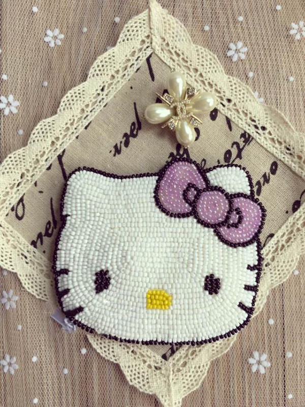 Appreciation of beaded handmade DIY beautiful kitty cat coin purse