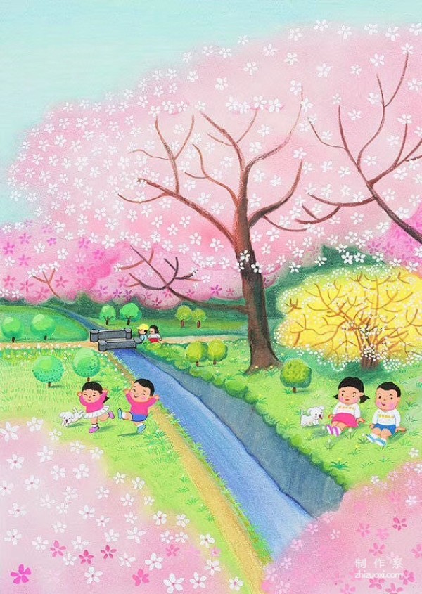 Warm spring outing watercolor painting