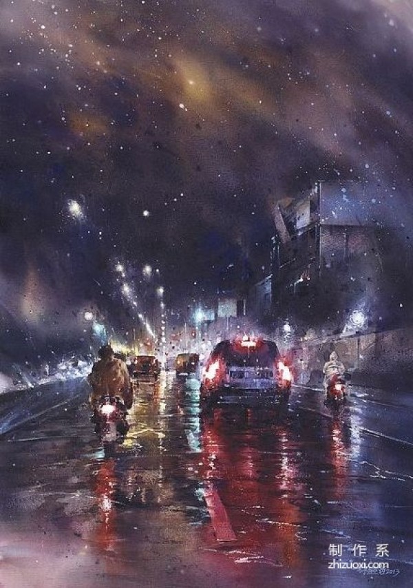 Appreciation of night-themed watercolor paintings by Taiwanese illustrator Lin Jingzhe