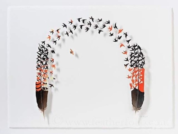 Feathers can also become works of art, extremely delicate carvings