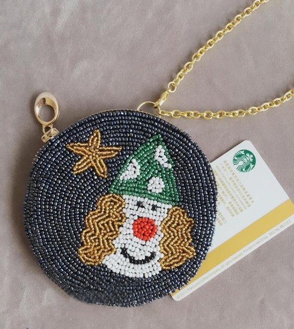 Beaded handmade DIY clown pattern round coin purse