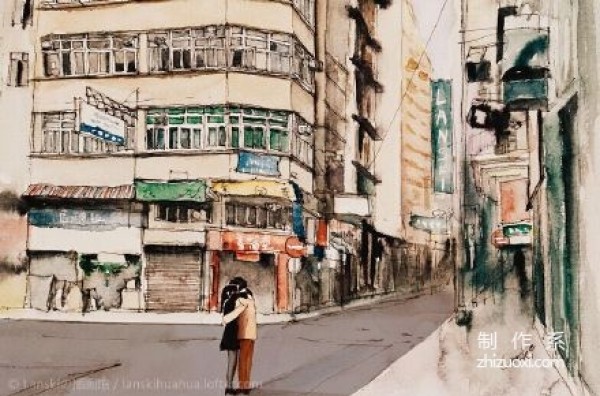 A selection of some watercolor paintings of street architecture by illustrator Lanski