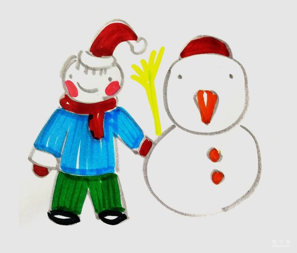 Learn to draw simple drawings, children and snowmen