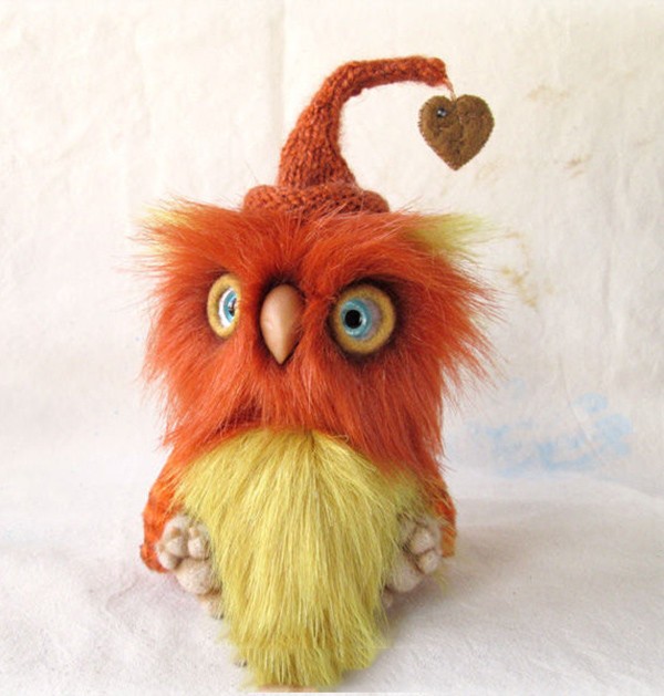 Stunned by the cute wool felt handmade owl doll dressed in red