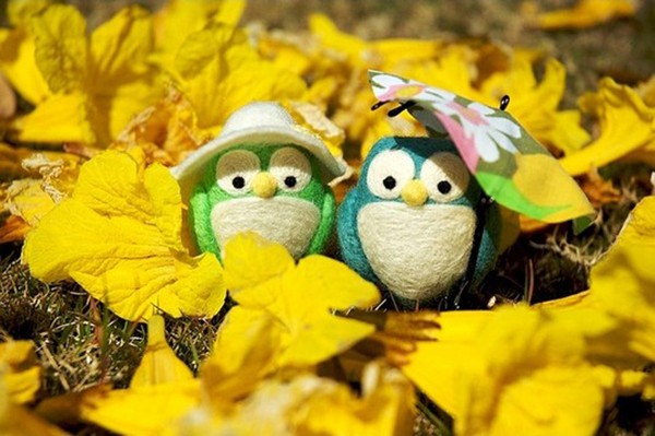 Happy wool felt handmade DIY couple bird