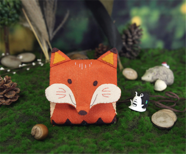 Handmade creative fabric art non-woven DIY little fox multi-card slot coin purse