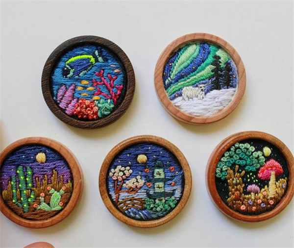 DIY handmade creative small but beautiful embroidery landscape artwork