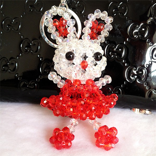 Appreciation of DIY handmade crystal beaded cute zodiac Rabbit ornaments