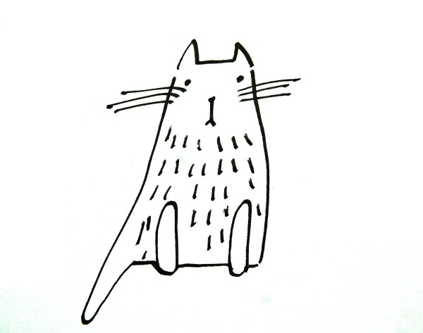 Learn to draw simple strokes, long-haired kitten