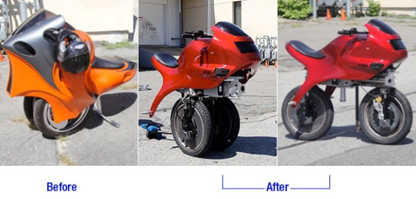 Uno transforms into an electric motorcycle with one click, switching between two wheels and one wheel