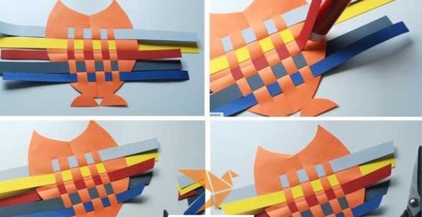 Illustration of teaching steps for childrens DIY origami little owl decoration in the New Year