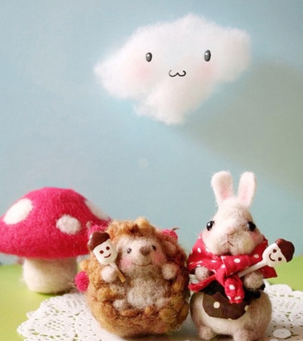 Wool Felt Handmade DIY Little Rabbit and Little Hedgehog Are Best Friends