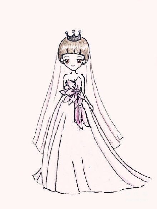 Sharing of the simple drawing style of the little fairys beautiful colored lead wedding dress character