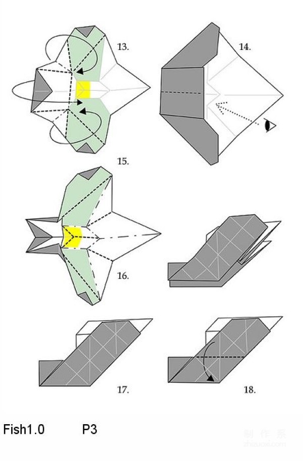 Paper art hand-made origami art, Liu Xihua Hsi-hua Liu Goldfish Little Fish hand-made origami drawing tutorial