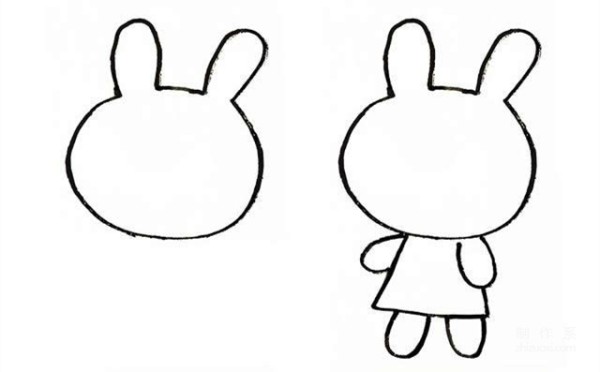 Learn to draw simple drawings, simple drawings of a little rabbit in a skirt