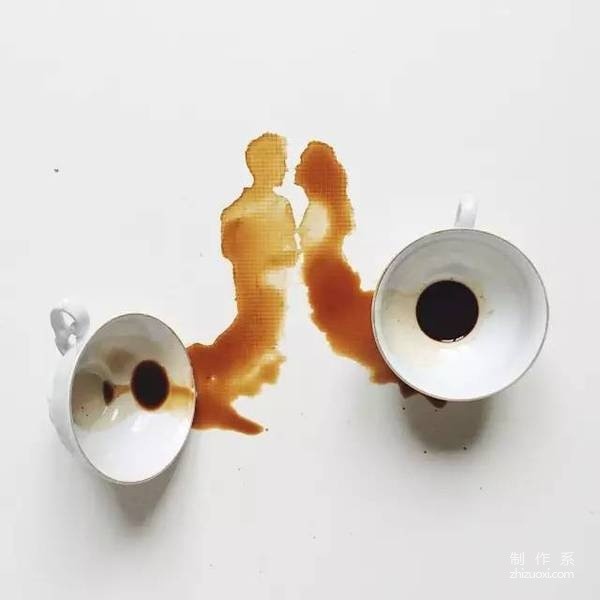 The girl accidentally spilled a cup of coffee, but she made some art