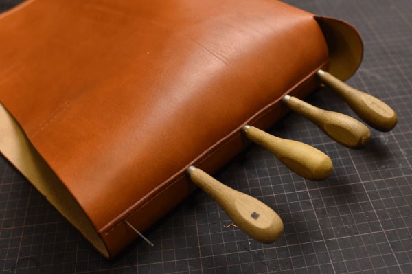 DIY hand-stitched Italian leather tote bag